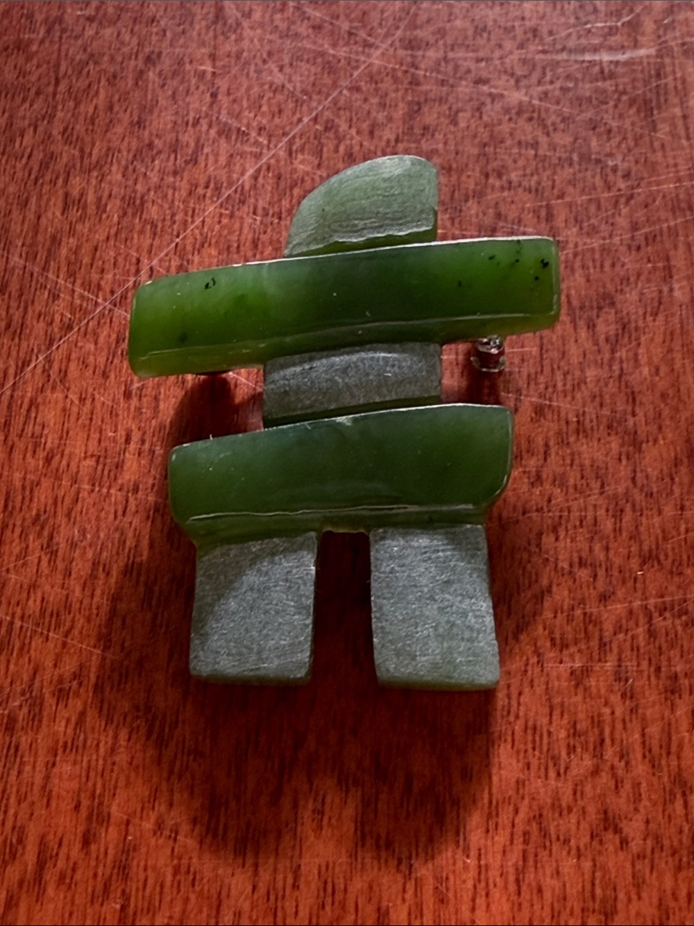 Green Jade Inukshuk brooch